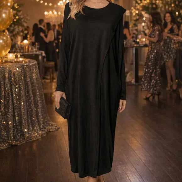 Italian Beige or Black Dress with Pockets and Split in Front (E9) - Picture 2 of 11